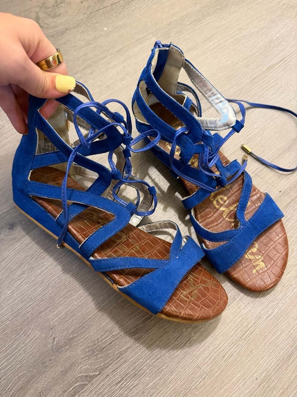 Sam Edelman Danica Royal Blue Suede Lace-Up Gladiator Sandals b2
